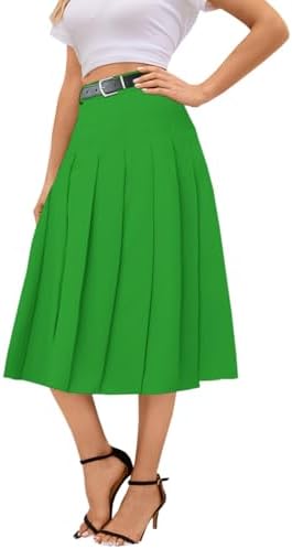 Cromoncent Women's Long Pleated Skirt with Pockets, High Waisted